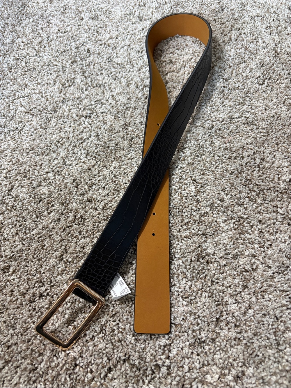 Reversible Black Croc-Embossed and Tan Belt with Gold Buckle